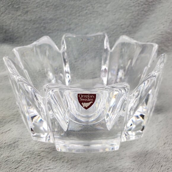 Orrefors Sweden Vintage Crystal Art Glass Bowl Lars Hellsten Dish Approx 6" Wide